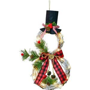 16 x 8 Inch Lighted Christmas Wreath Decoration, Grapevine Wreath (Red)